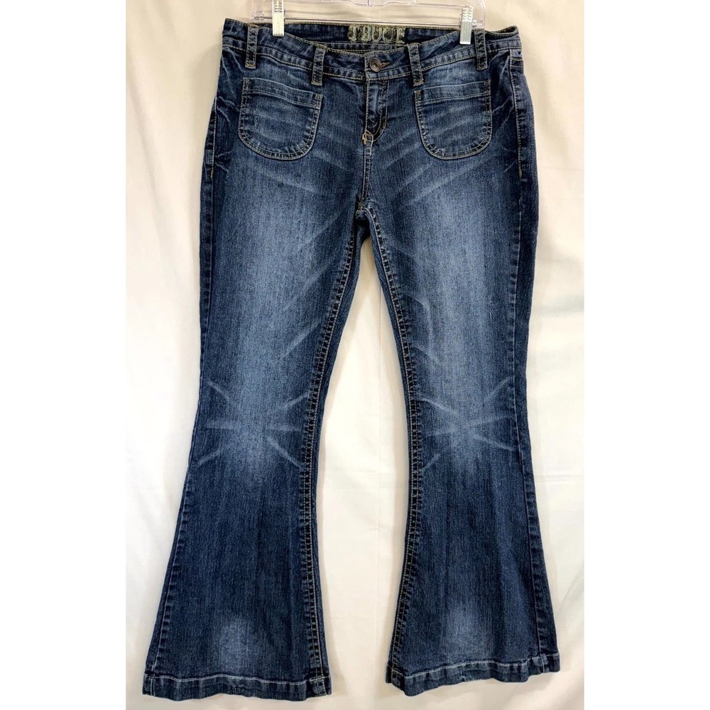 Truce Bootcut Jeans Womens 15 Blue Whiskered Denim Cotton Stretch Medium Wash